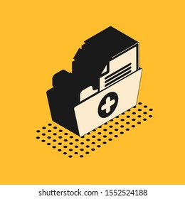 Isometric Medical health record folder for healthcare icon isolated on yellow background. Patient file icon. Medical history symbol.  Vector Illustration