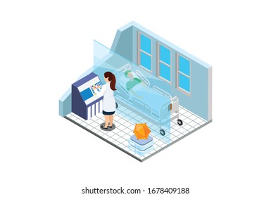Isometric Medical Hospital Bed Patient Room Isometric. Health Family Life Care Patient Disease Hospital. Suitable for Diagrams, Infographics, Game Asset, And Other Graphic Related Assets