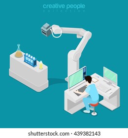 Isometric medical hospital healthcare computer electronic modern equipment doctor operator. Innovative medicine concept. Flat 3d isometry style web site vector illustration. Creative people collection