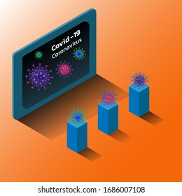 Isometric medical laboratory and samples of coronavirus variant mutation.