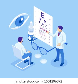 Isometric Medical Ophthalmologist Eyesight Check-Up concept. Medical Ophthalmologist Eyesight Check-Up concept.