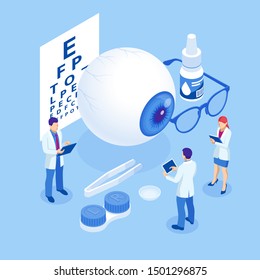 Isometric Medical Ophthalmologist Eyesight Check-Up concept. Medical Ophthalmologist Eyesight Check-Up concept.