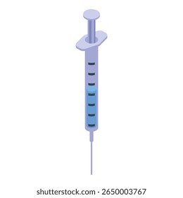 Seringa médica isométrica contendo líquido azul, ideal para procedimentos de vacinação ou injeção