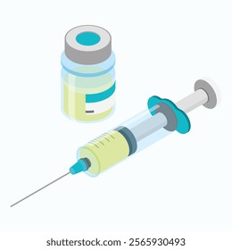 Isometric Medical Syringe and Vial — 3D Vector Illustration