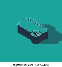 Isometric Medical veterinary record folder icon isolated on green background. Dog or cat paw print. Document for pet. Patient file icon.  Vector Illustration