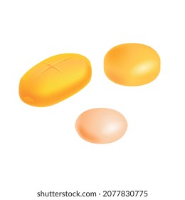 Isometrische Arzneimittelapothekenzusammensetzung mit isolierten Bildern von Tabletten auf unscharfem Hintergrund, Vektorgrafik
