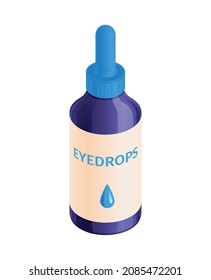 Isometric medicine pharmacy composition with isolated image of eyedrops on blank background vector illustration