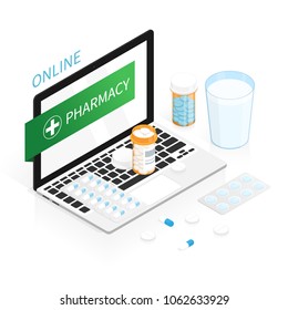 isometric medicine pills bottle,online pharmacy vector
