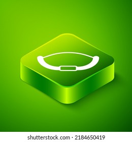 Isometric Medieval bow icon isolated on green background. Medieval weapon. Green square button. Vector