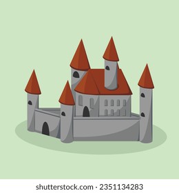 Isometric Medieval Castle with Grey Color Vector