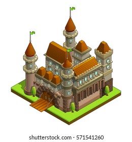 Isometric medieval castle isolated on white background. Vector illustration.