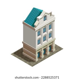 Isometric medieval city building 3d vector illustration