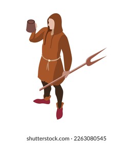 Isometric medieval fairytale legend composition with isolated fictional character on blank background vector illustration