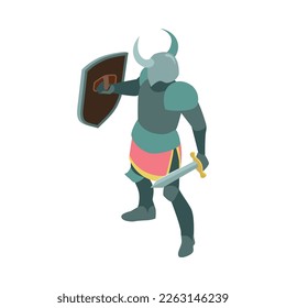 Isometric medieval fairytale legend composition with isolated fictional character on blank background vector illustration
