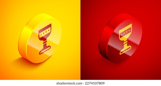 Isometric Medieval goblet icon isolated on orange and red background. Circle button. Vector