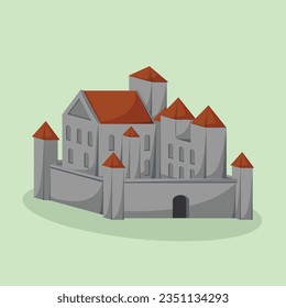 Isometric Medieval Gothic Castle with Grey Color Vector