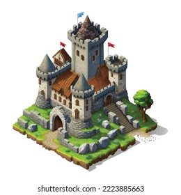 Casa medieval isométrica, ilustración de diseño de juegos