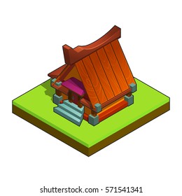 Isometric medieval house isolated on white background. Vector illustration.