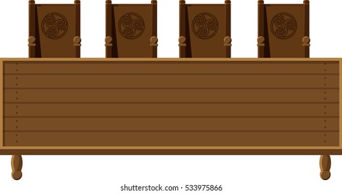 Isometric medieval table with chairs 