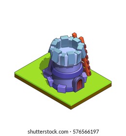 Isometric medieval tower defense for game isolated on white background. Vector illustration.