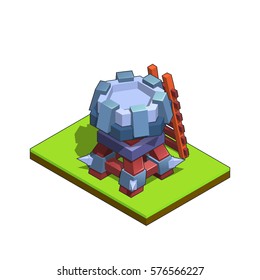 Isometric medieval tower defense for game isolated on white background. Vector illustration.