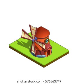 Isometric medieval windmill for game isolated on white background. Vector illustration.