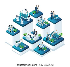 Isometric medina concept of the maternity hospital, family planning in the hospital, pregnant women, newborn. Conception of the birth of children in the clinic.