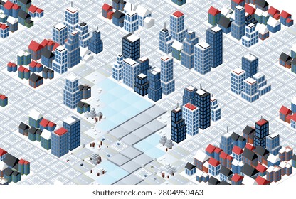Isometric Megalopolis City Grid Map Background Flat Vector Urban Architecture Plan Design