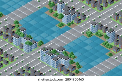 Isometric Megalopolis City Grid Map Background Flat Vector Urban Architecture Plan Design