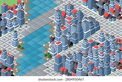 Isometric Megalopolis City Grid Map Background Flat Vector Urban Architecture Plan Design