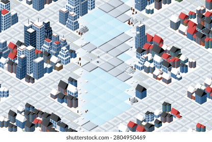 Isometric Megalopolis City Grid Map Background Flat Vector Urban Architecture Plan Design