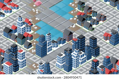 Isometric Megalopolis City Grid Map Background Flat Vector Urban Architecture Plan Design