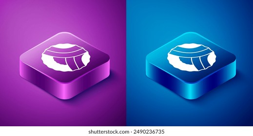 Isometric Memorial wreath icon isolated on blue and purple background. Funeral ceremony. Square button. Vector