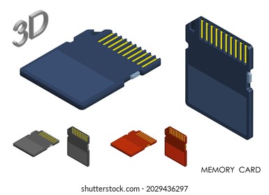 isometric Memory card for storing information. Micro card for copying and transferring data. Realistic 3D vector on white background