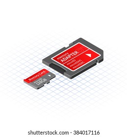 Isometric Memory Micro Secure Digital with Adapter Vector Illustration