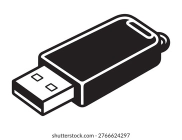 Isometric memory stick icon in outline style, convenient tool for transferring files, digital information, and document backup.