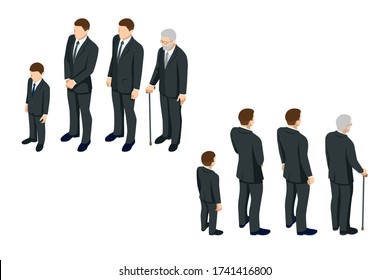 Isometric men and a child in black clothes. grief, loss of loved ones, funeral. 3D