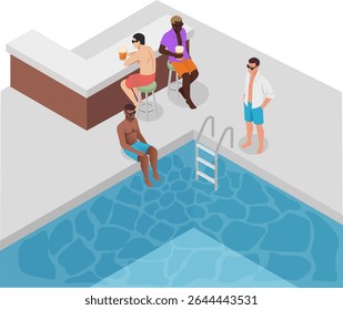 Isometric Men Relaxing by Poolside Bar – Summer Vacation Vector Illustration - Powered by Shutterstock - Get 15% off with code: PIKWIZARD15