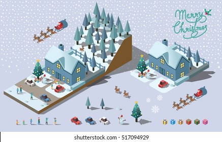 Isometric Merry Christmas vector design