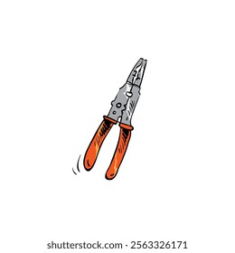 Isometric metal pliers drawing in cartoon comic style. Building tool. Vector illustration art.