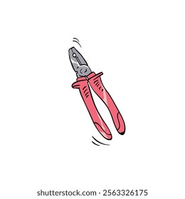 Isometric metal pliers drawing in cartoon comic style. Building tool. Vector illustration art.