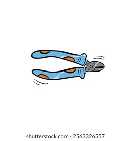 Isometric metal pliers drawing in cartoon comic style. Building tool. Vector illustration art.