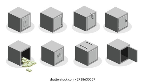 Ilustración vectorial isométrica de caja fuerte de metal