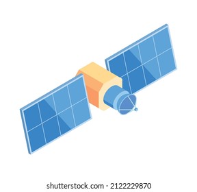 Isometric meteorological weather center forecasters composition with isolated image of flying satellite vector illustration