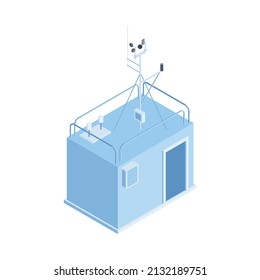 Isometric meteorological weather center forecasters composition with isolated facility building vector illustration