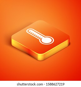 Isometric Meteorology thermometer measuring heat and cold icon isolated on orange background. Thermometer equipment showing hot or cold weather.  Vector Illustration