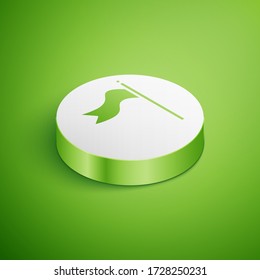 Isometrisches meteorologisches Windsockvan-Symbol isoliert auf grünem Hintergrund. Windsock zeigt die Richtung und Stärke des Windes an. Weiße Kreistaste. Vector Illustration