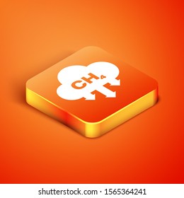 Isometric Methane emissions reduction icon isolated on orange background. CH4 molecule model and chemical formula. Marsh gas. Natural gas.  Vector Illustration