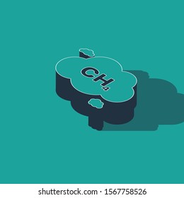 Isometric Methane emissions reduction icon isolated on green background. CH4 molecule model and chemical formula. Marsh gas. Natural gas.  Vector Illustration