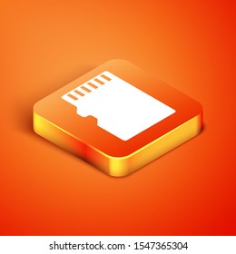 Isometric Micro SD memory card icon isolated on orange background.  Vector Illustration